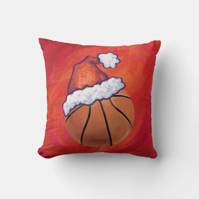 Basketball in Weihnachtsmannmütze Kissen (Vorderseite)