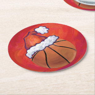 Basketball in Weihnachtsmannmütze Runder Pappuntersetzer