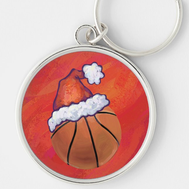 Basketball in Weihnachtsmannmütze Schlüsselanhänger (Vorne)