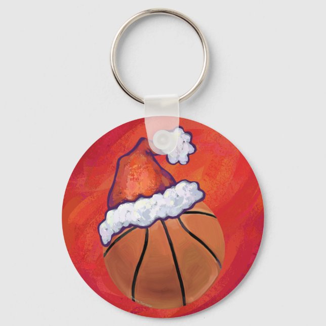 Basketball in Weihnachtsmannmütze Schlüsselanhänger (Vorderseite)
