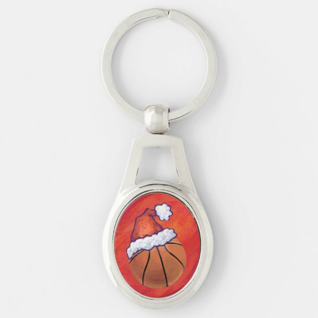 Basketball in Weihnachtsmannmütze Schlüsselanhänger (Vorderseite)