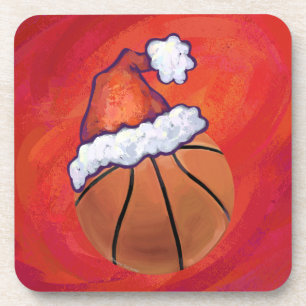 Basketball in Weihnachtsmannmütze Untersetzer