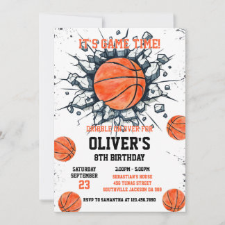 Basketball It's Game Time Sports Boy Birthday Einladung