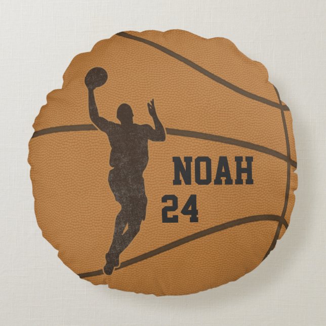 Basketball-Jungepersonalisiertes rundes Rundes Kissen (Vorderseite)