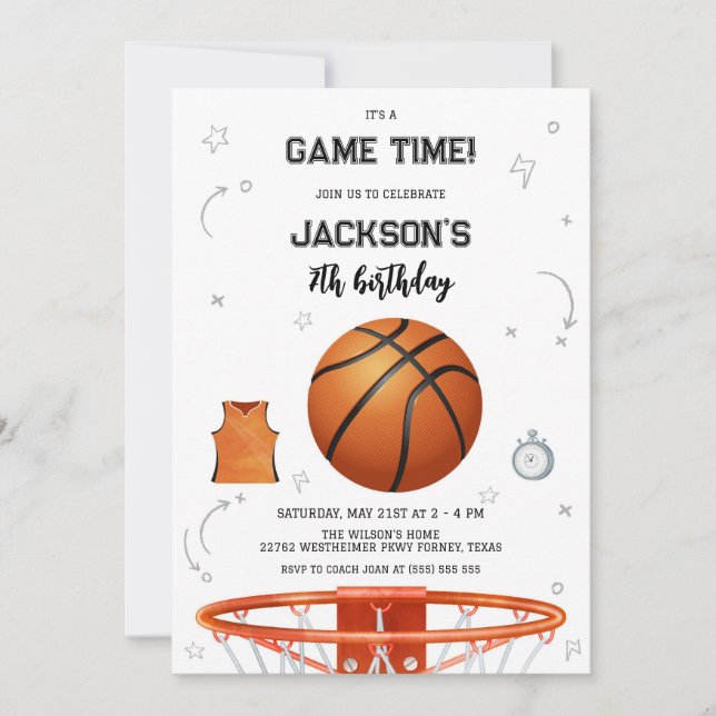Basketball Kids Boy Birthday Party Invitation (Devant)