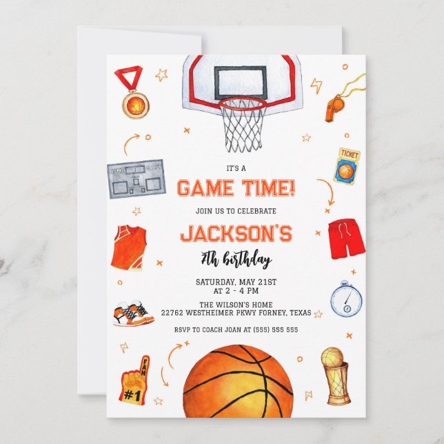 Basketball Kids Boy Birthday Party Invitation Einladung (Vorderseite)