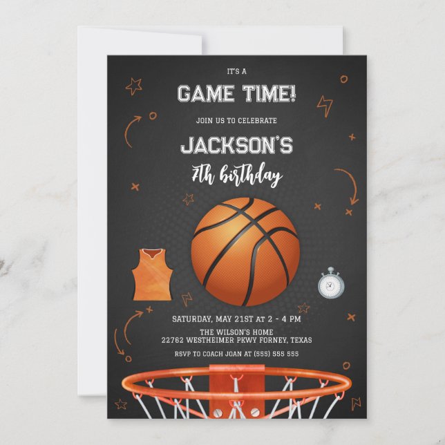 Basketball Kids Boy Birthday Party Invitation Einladung (Vorderseite)