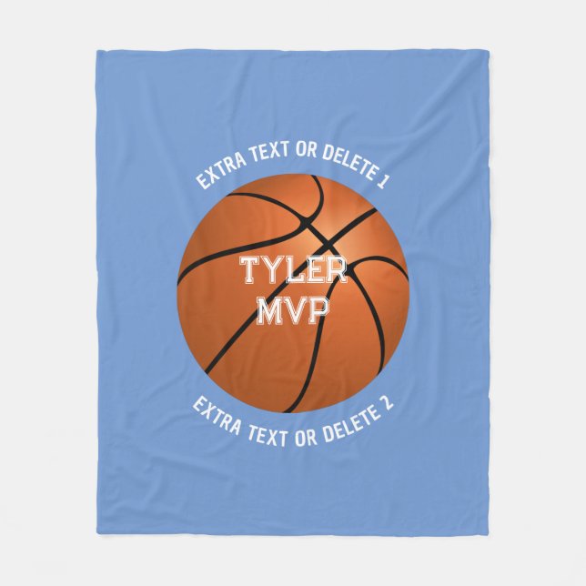Basketball Kind Name MVP/Nummer Extra Text Blau Fleecedecke (Vorderseite)