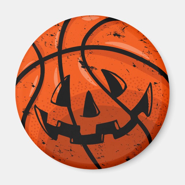 Basketball Kürbislaterne Grunge Halloween Pumpkin Magnet (Vorne)