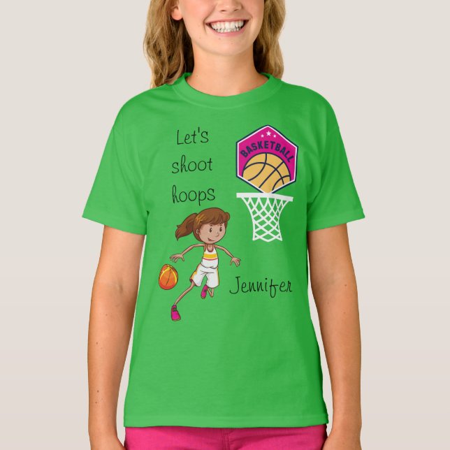 Basketball "Let's Shoot Hoops" Personalisiert T-Shirt (Vorderseite)