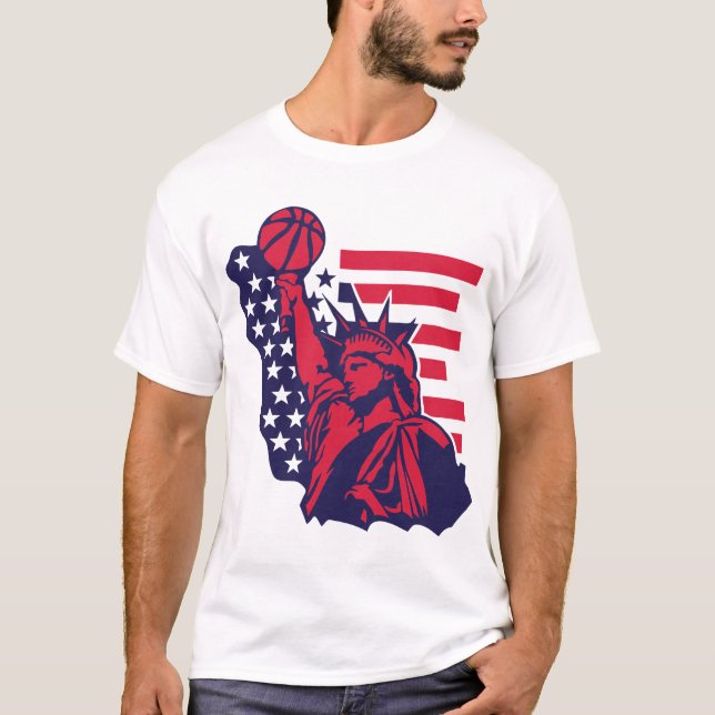 Basketball Liberte Amerikanische Statue T-Shirt (Vorderseite)