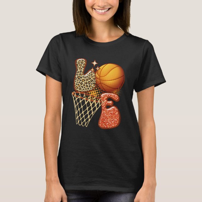 Basketball LIEBE Baller Girl Leopard Print Sunflov T-Shirt (Vorderseite)
