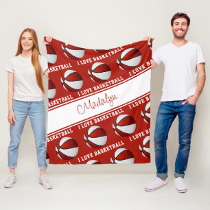 Basketball Liebe Rot Weiß Mädchen Sportdekoration Fleecedecke