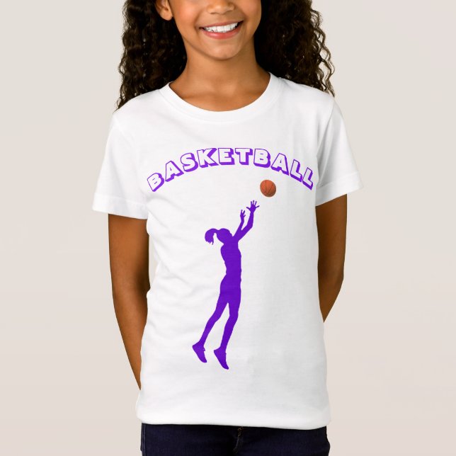 Basketball Lila Schriftart & Girl T - Shirt (Vorderseite)