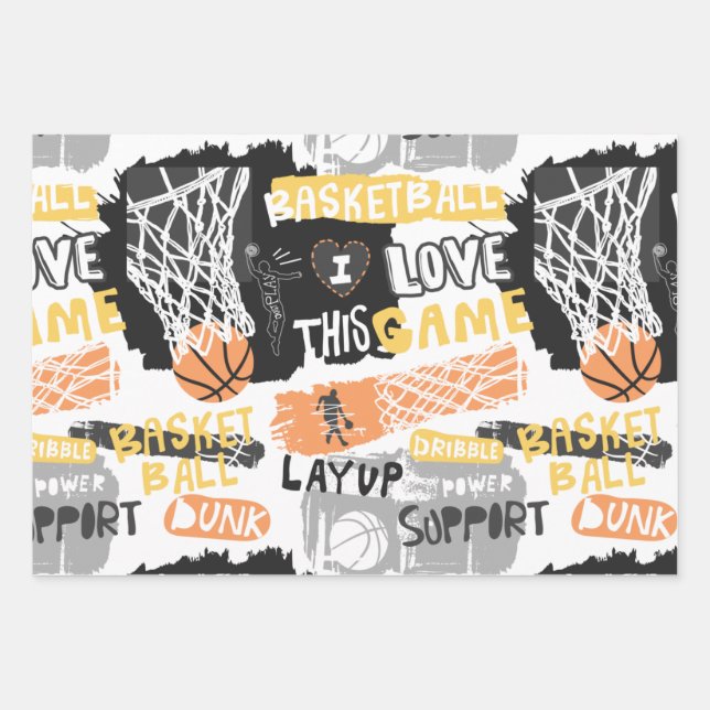 Basketball-Lover-Muster Geschenkpapier Set (Vorderseite)