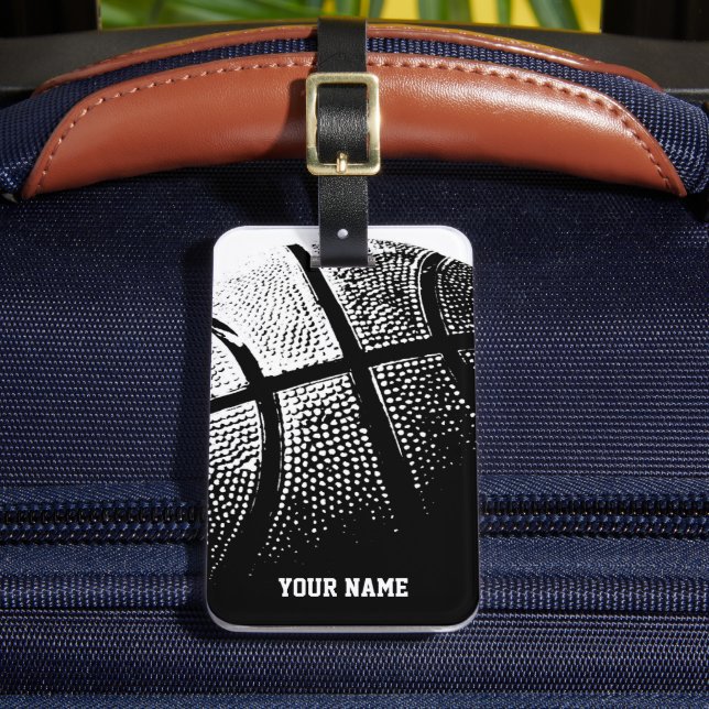 Basketball lugguge Umbau mit Namen oder Monogramm Gepäckanhänger (Vorderseite Insitu 2)