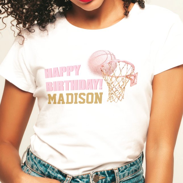 Basketball Luxury Girl Birthday Wasserfarbe T-Shirt (Von Creator hochgeladen)