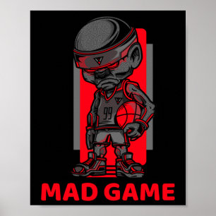 Basketball Mad Game Rot und Grau Poster