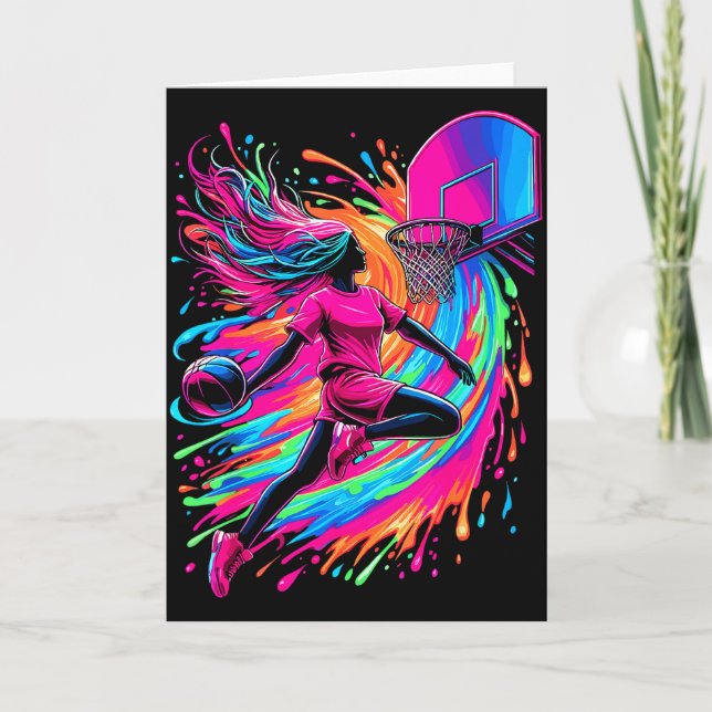 Basketball Mädchen Bunt  Karte (Vorderseite)