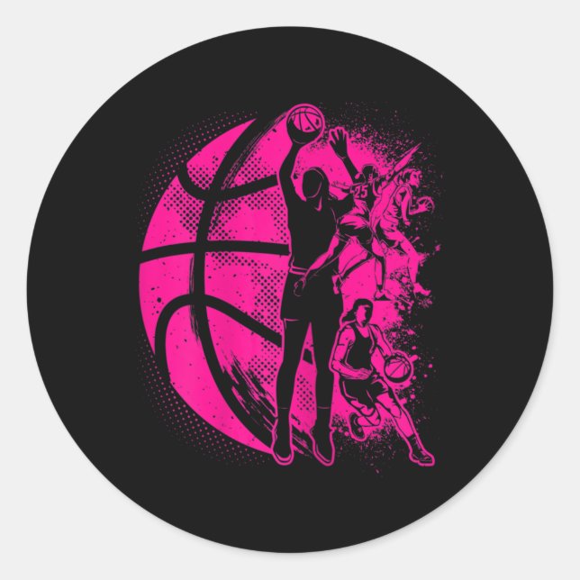Basketball Mädchen Frauen Kinder Basketballmannsch Runder Aufkleber (Vorderseite)