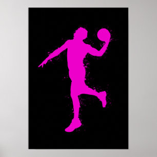 Basketball Magenta Spieler - Abstrakte Aquarellmal Poster
