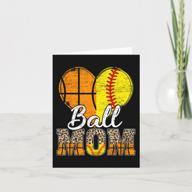 Basketball Mama Herzstück Softball Mama Leopard Mu Karte (Vorderseite)