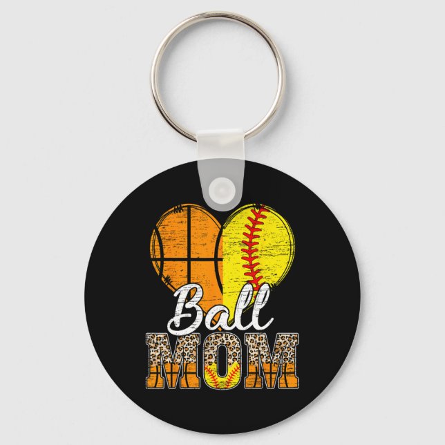 Basketball Mama Herzstück Softball Mama Leopard Mu Schlüsselanhänger (Vorderseite)