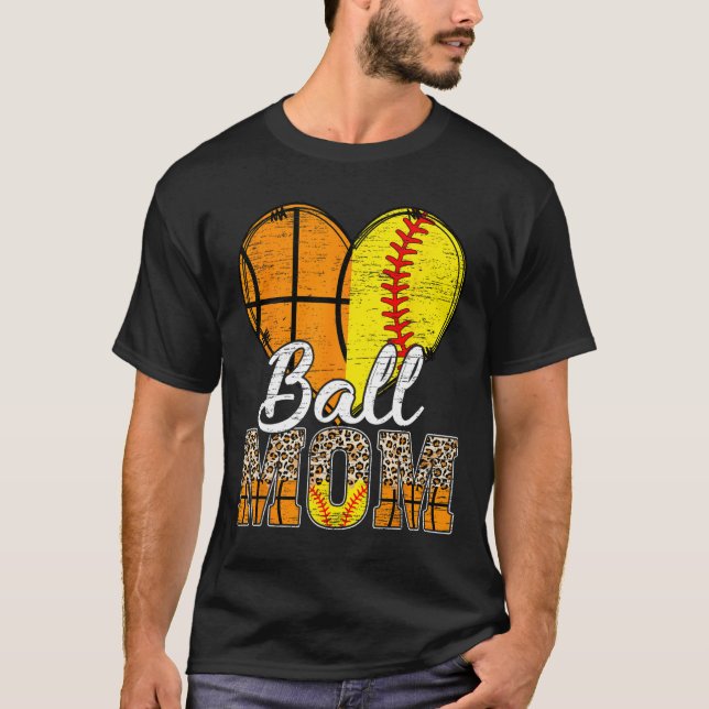 Basketball Mama Herzstück Softball Mama Leopard Mu T-Shirt (Vorderseite)