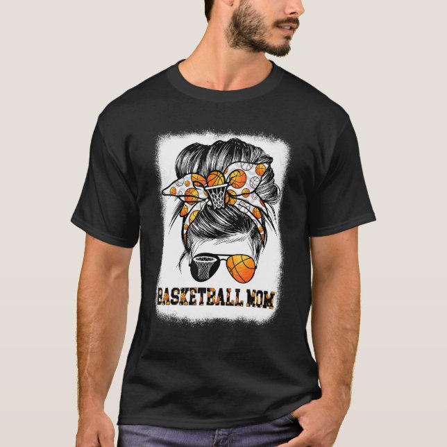 BasKetball Mama Leopard Messy Bun Mot T-Shirt (Vorderseite)