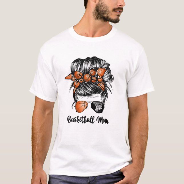 Basketball Mama Messy Bun Proud Mama Basketball Su T-Shirt (Vorderseite)