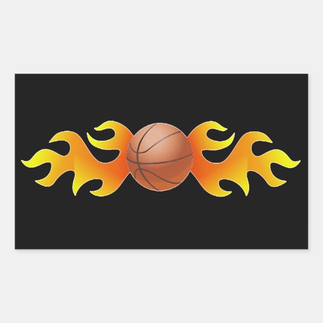 Basketball mit Flammen Rechteckiger Aufkleber (Vorderseite)