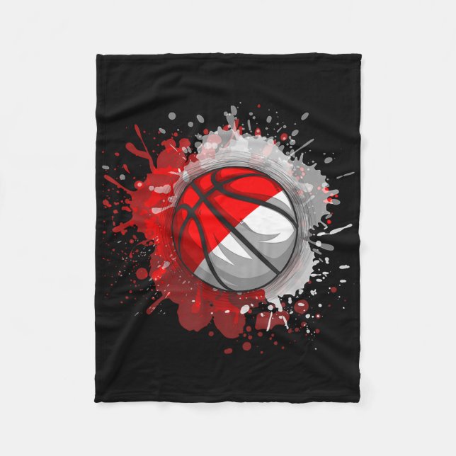Basketball mit indonesischer Flagge Fleecedecke (Vorderseite)