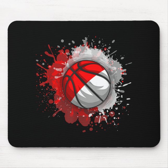 Basketball mit indonesischer Flagge Mousepad (Vorne)