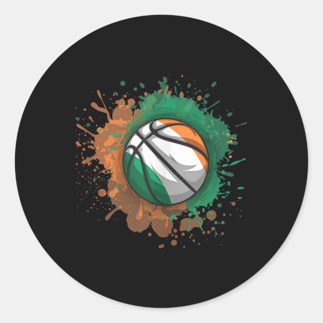 Basketball mit irischer Flagge - Top Runder Aufkleber (Vorderseite)