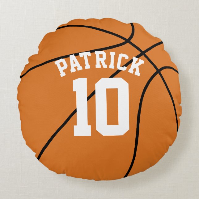Basketball mit Name und Teamnummer Rundes Kissen (Vorderseite)