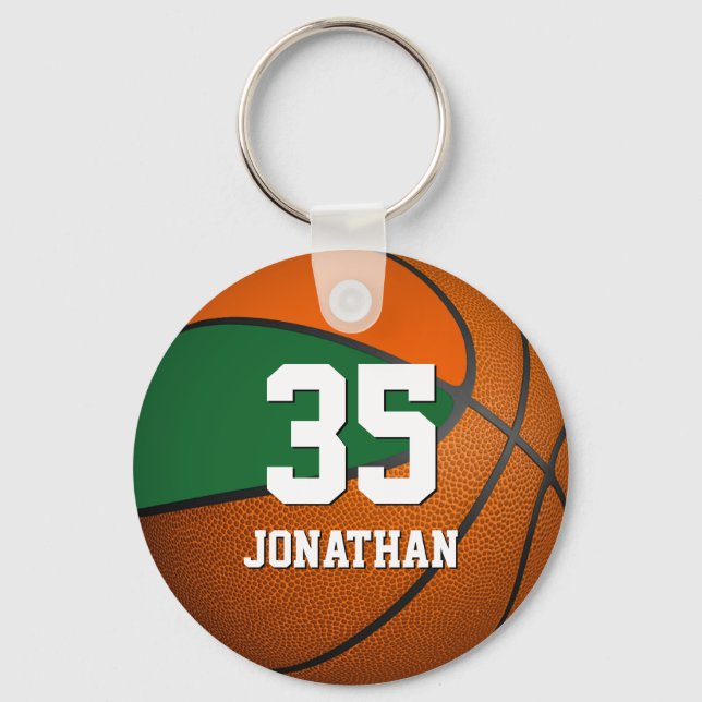 Basketball mit orangefarbenen und grünen Mannschaf Schlüsselanhänger (Vorderseite)