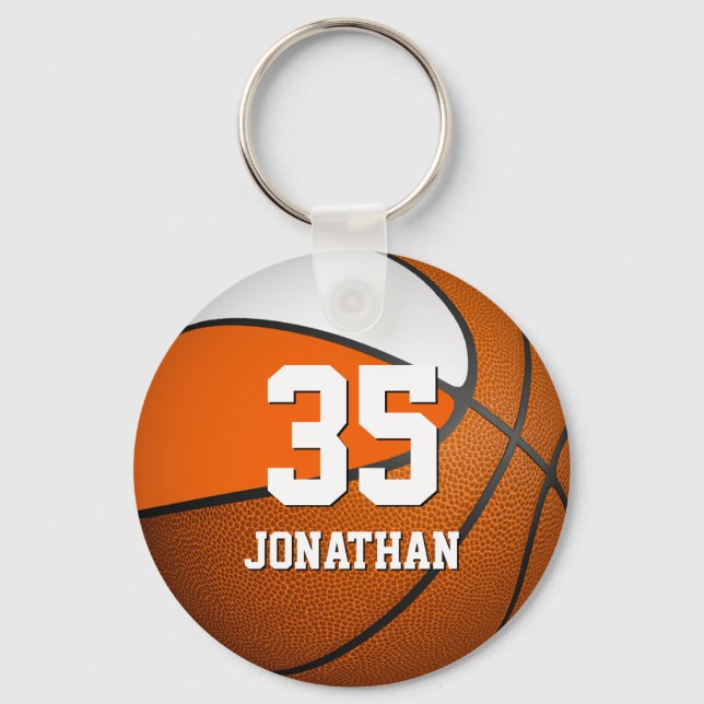 Basketball mit orangefarbenen und weißen Mannschaf Schlüsselanhänger (Vorderseite)