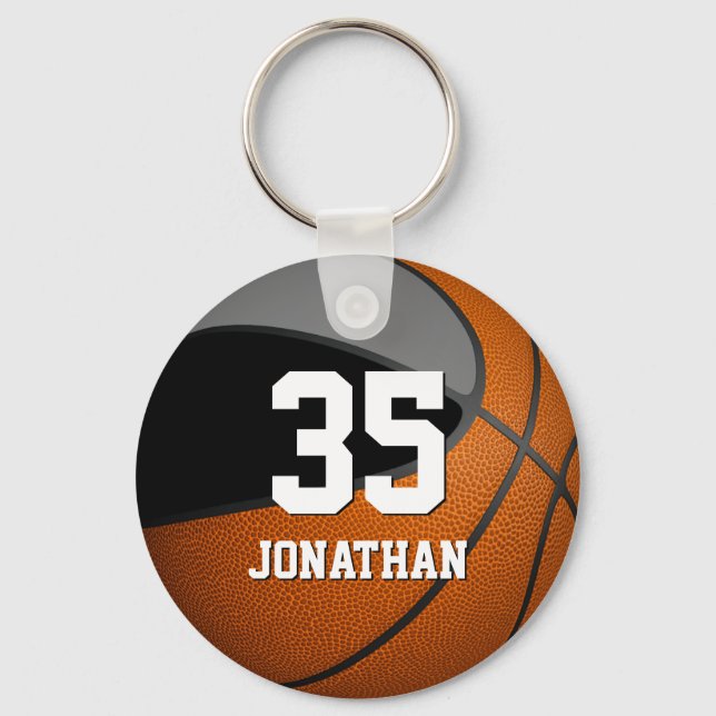 Basketball mit schwarz-grauem Mannschaftsfarben Schlüsselanhänger (Vorderseite)