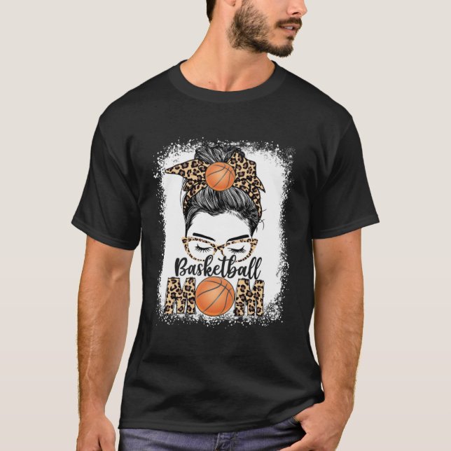 Basketball Mom Game Day Messy Bun Leopard Mother s T-Shirt (Vorderseite)