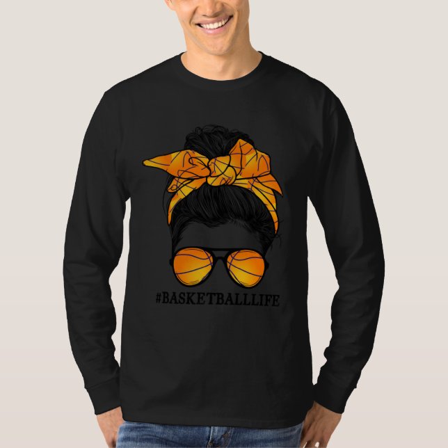 Basketball Mom Messy Bun Glasses Bow Mom Life Moth T-Shirt (Vorderseite)