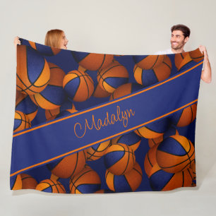 Basketball-Muster blau orange ihre Mannschaftsfarb Fleecedecke