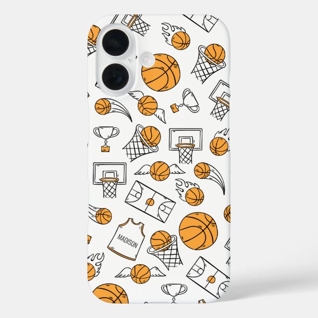 Basketball Muster individuelle Name Gehäuse iPhone 16 Hülle (Rückseite)
