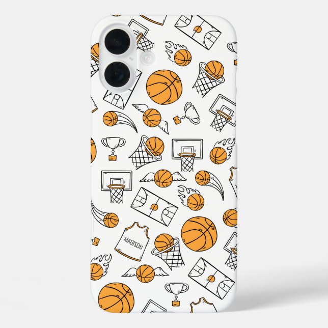 Basketball Muster individuelle Name Gehäuse iPhone 16 Plus Hülle (Rückseite)