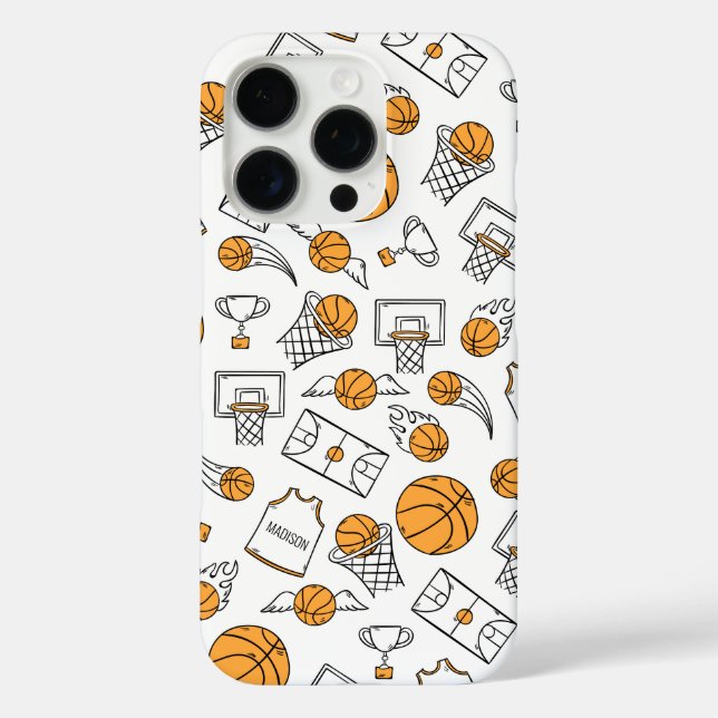 Basketball Muster individuelle Name Gehäuse iPhone 16 Pro Hülle (Rückseite)