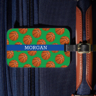 Basketball-Muster, weißer Name, Blau und Grün Gepäckanhänger