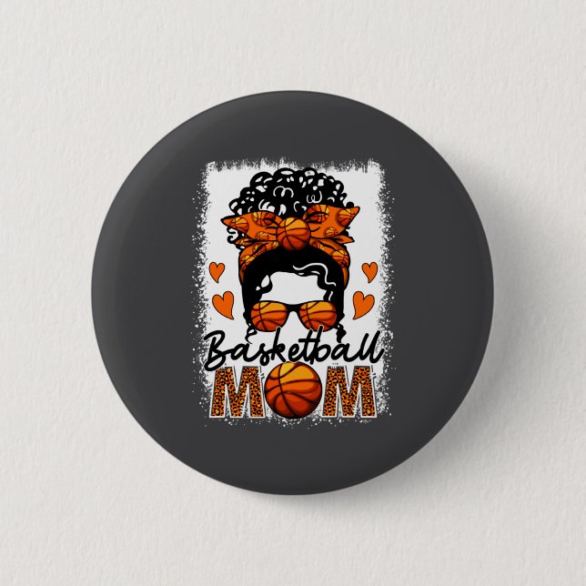 Basketball-Mutter Leopard Unordentlicher Dutt Spie Button (Vorderseite)