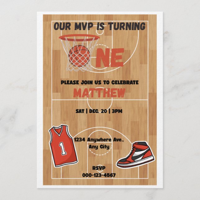 Basketball MVP First Birthday Invitation (Devant)