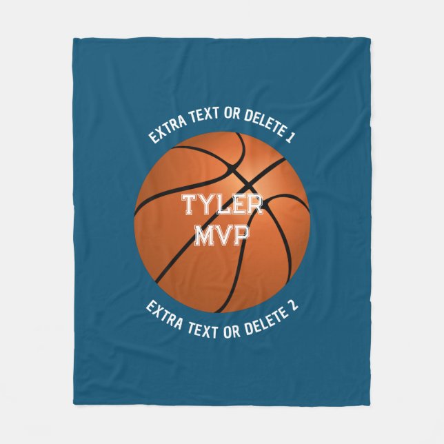 Basketball, Name, MVP/Nummer, 2 Textlinien blau Fleecedecke (Vorderseite)