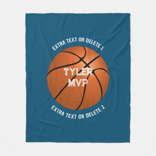 Basketball, Name, MVP/Nummer, 2 Textzeilen Dk Blau Fleecedecke