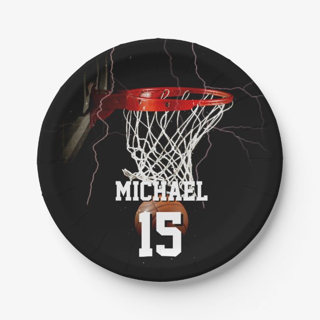 Basketball Name und Nummer hinzufügen Pappteller (Vorderseite)